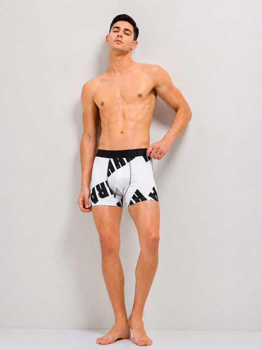 ZENVA Premium Men's Graphic Print Boxer Briefs ā White & Black | Ultra Soft, Breathable & 4-Way Stretch (PACK OF 3)