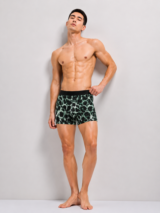 ZENVA Premium Men's Abstract Animal Print Boxer Briefs ā Black & Mint Green | Ultra Soft, Breathable & 4-Way Stretch (PACK OF 3)