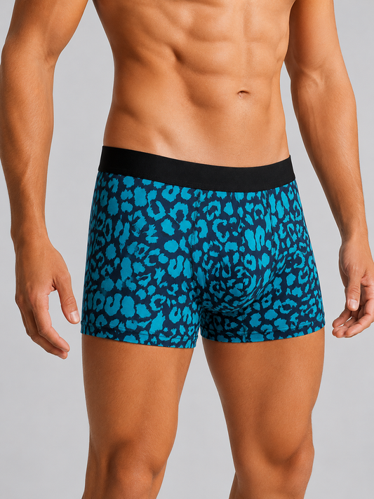 ZENVA Premium Men's Blue Leopard Print Boxer Briefs ā Ultra Soft, Breathable & 4-Way Stretch (PACK OF 3)