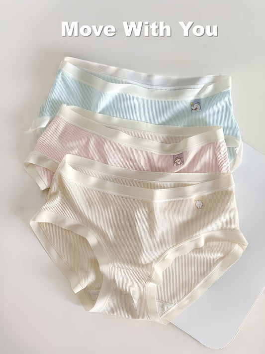Womenās Ribbed Soft-Stretch Mid-Waist Panties ā Pack of 3