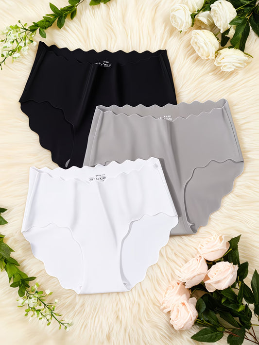 Womenās Seamless Scallop Edge Panties ā Pack of 3 | No-Show Mid Waist Briefs | Soft Stretch Everyday Underwear
