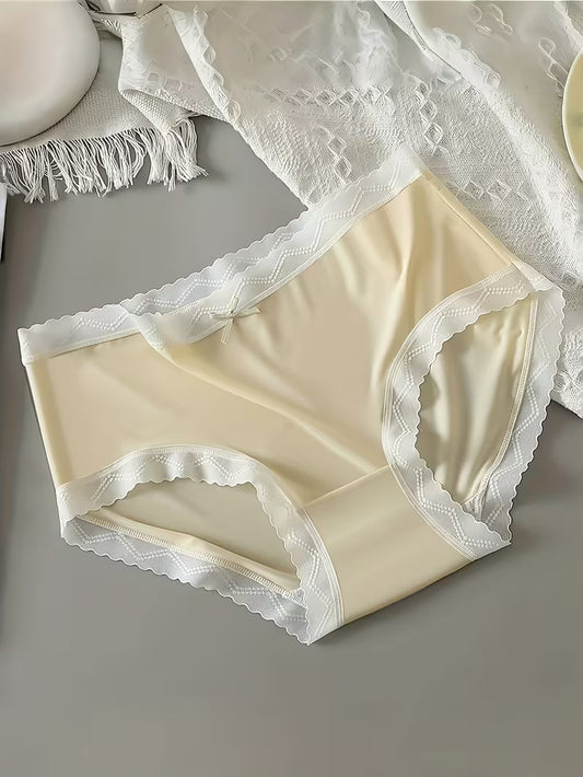 Womenās Lace Trim Mid-Waist Panties ā Pack of 3 | Soft Stretch Briefs | Elegant Bow Detail Everyday Underwear