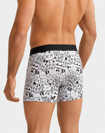 ZENVA Premium Grey Doodle Print Boxer Briefs for Men | Ultra-Soft Stretch | Breathable Everyday Underwear (PACK OF 3)