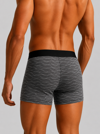 Men’s Wave Print Boxer Briefs – Pack of 3 | Soft Stretch Trunks | Premium Everyday Underwear for Men