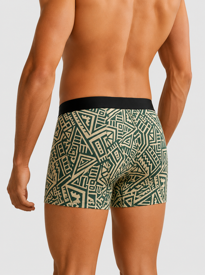 ZENVA Forest Green Tribal Print Boxer Briefs for Men | Ultra-Soft Stretch | Premium Performance Underwear (PACK OF 3)