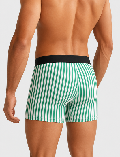 ZENVA Premium Men's Striped Boxer Briefs – White & Emerald Green | Ultra Soft, Breathable & 4-Way Stretch