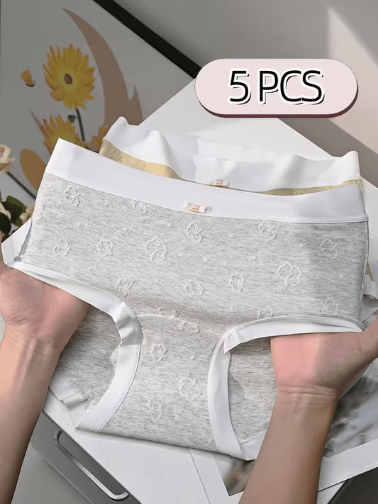 Women’s Cotton Stretch Mid-Waist Panties – Pack of 5 | Soft Printed Briefs | Full Coverage Everyday Underwear