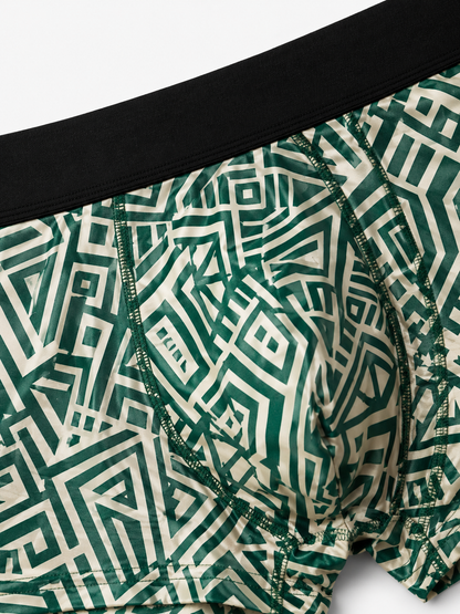 ZENVA Forest Green Tribal Print Boxer Briefs for Men | Ultra-Soft Stretch | Premium Performance Underwear (PACK OF 3)