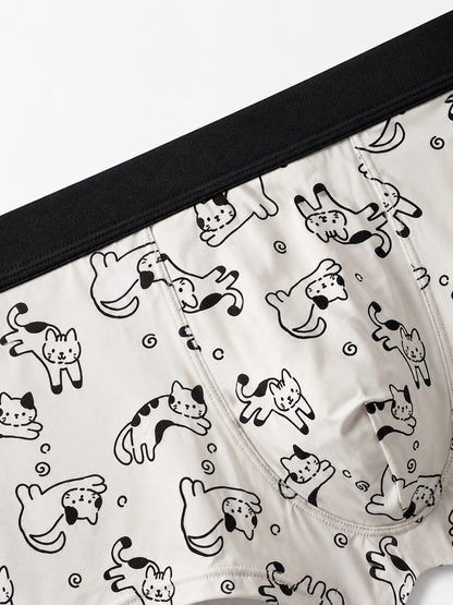 ZENVA Men’s Printed Boxer Brief – White Cartoon Doodle Print with Black Waistband (PACK OF 3)