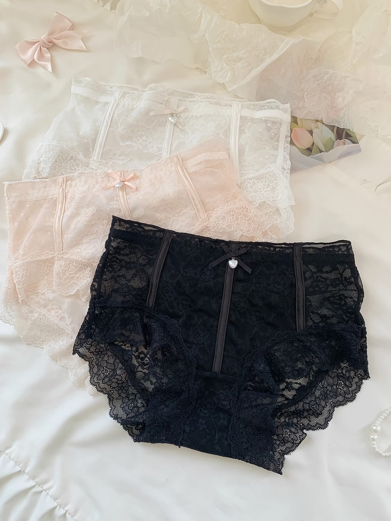 Elegant Sheer Lace Boyshort Panties – Premium Soft Stretch (Pack of 3)
