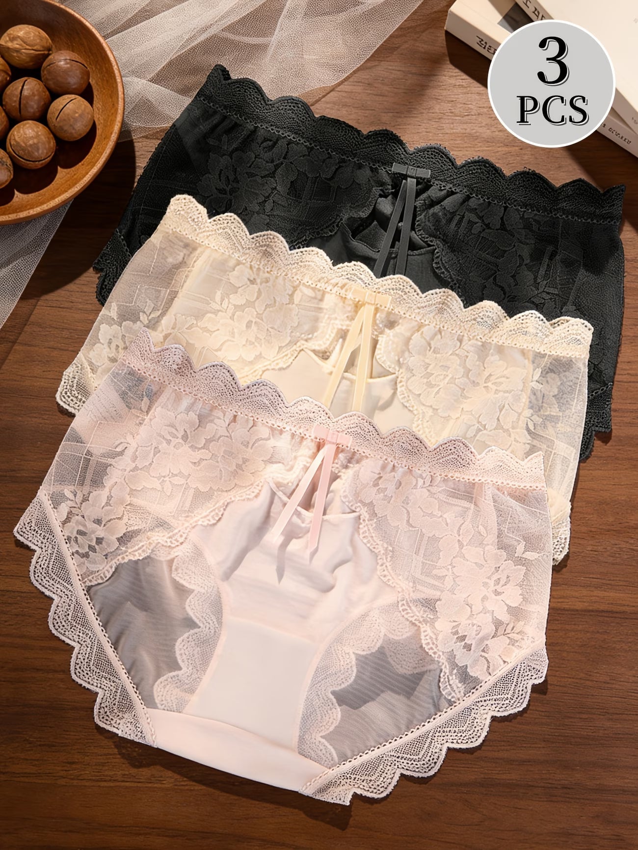Women’s Seamless Floral Lace Bikini Panty | Soft Stretchable Low Waist Brief | Premium Comfortable Lingerie for Women(PACK OF 3)