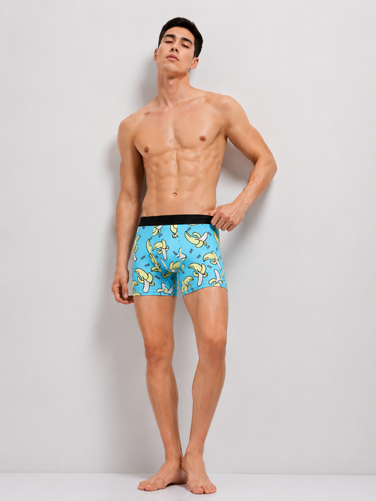 ZENVA Premium Men's Banana Print Boxer Briefs – Sky Blue | Ultra Soft, Breathable & 4-Way Stretch