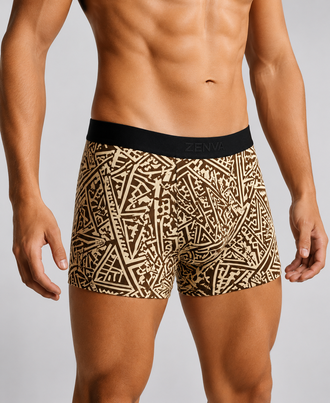 ZENVA Sandstone Tribal Print Boxer Briefs for Men | Ultra-Soft Stretch | Premium Everyday Underwear (PACK OF 3)