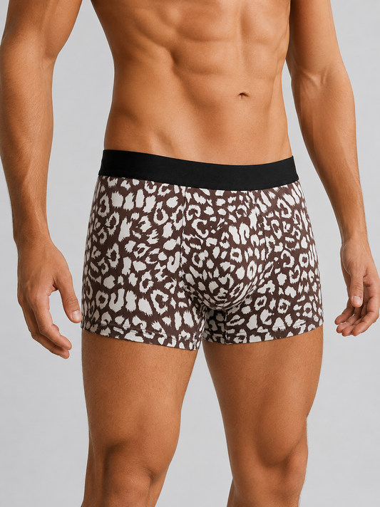 Men’s Leopard Print Boxer Briefs – Pack of 3 | Soft Stretch Trunks | Premium Everyday Underwear for Men