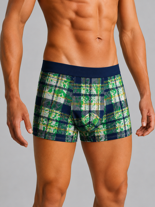 Men’s Checkered Boxer Briefs – Pack of 3 | Soft Stretch Trunks | Premium Everyday Underwear for Men