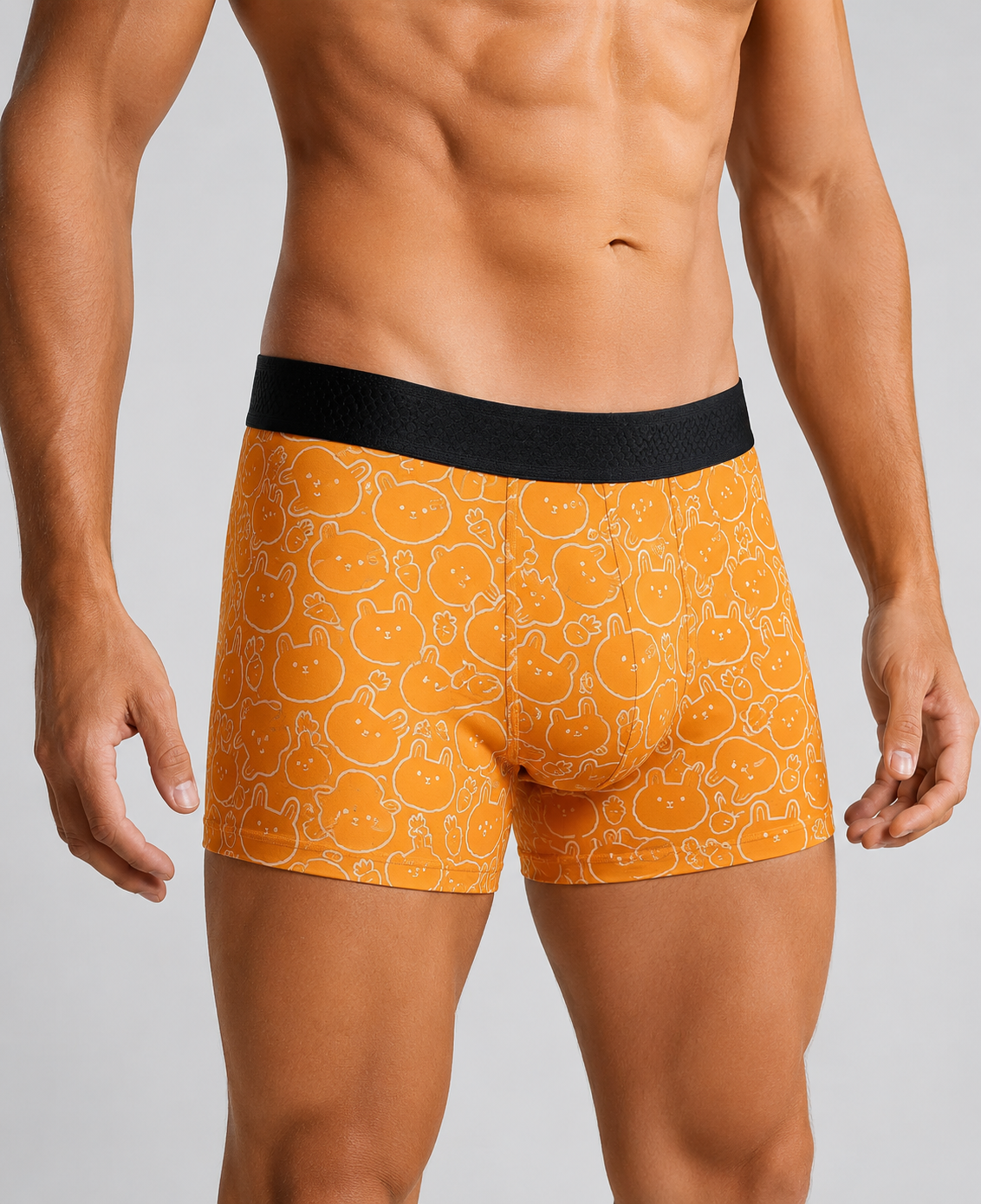 ZENVA Premium Men's Orange Cartoon Print Boxer Briefs – Ultra Soft, Breathable & 4-Way Stretch