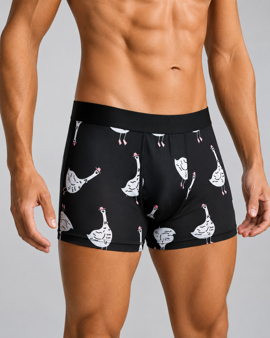 ZENVA Premium Men's Goose Print Boxer Briefs – Charcoal Black| Ultra Soft, Breathable & 4-Way Stretch (PACK OF 3)