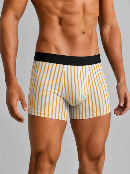 ZENVA Premium Men's Striped Boxer Briefs – White & Mustard Gold | Ultra Soft, Breathable & 4-Way Stretch (PACK OF 3)