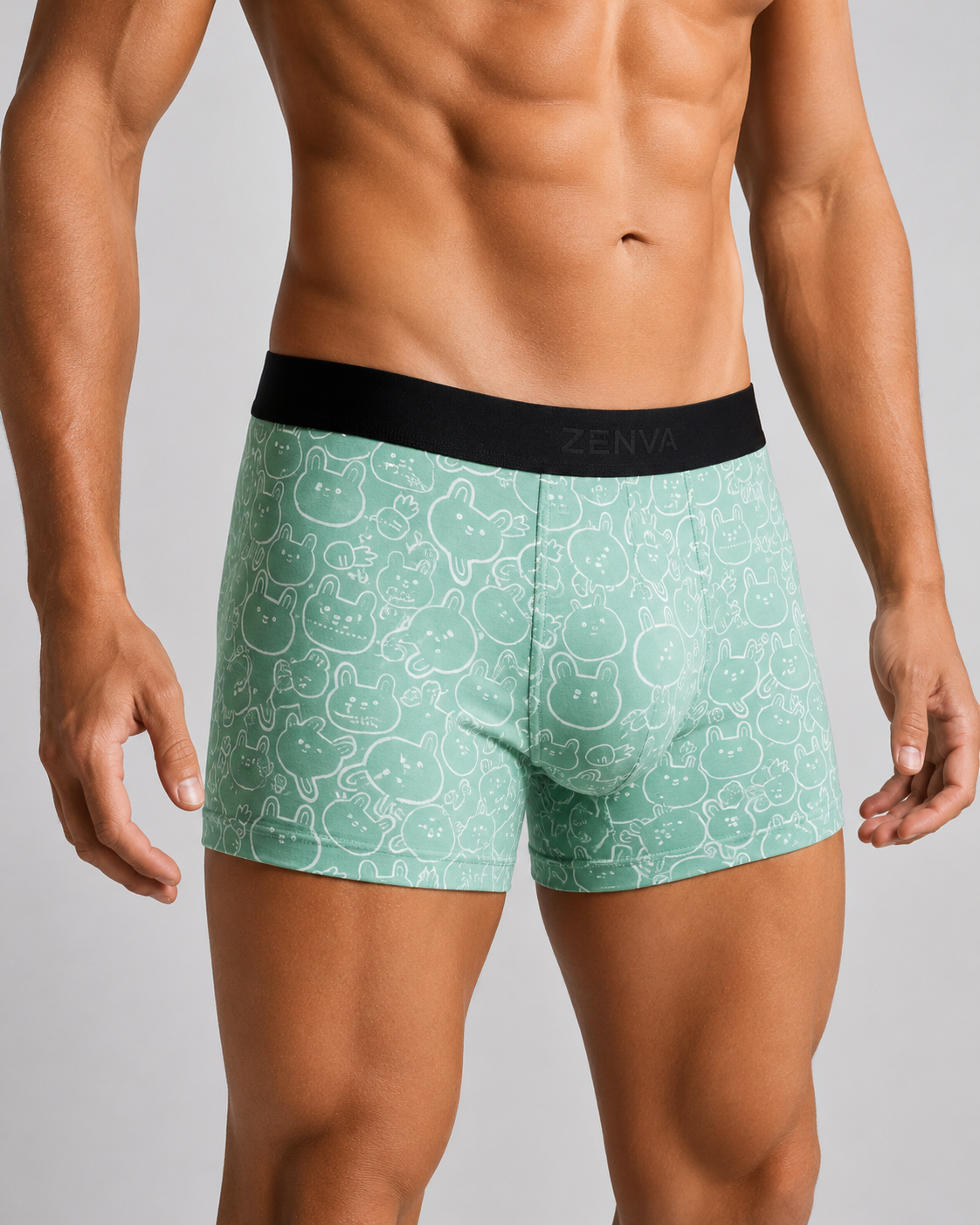 ZENVA Premium Men's Mint Green Cartoon Print Boxer Briefs – Ultra Soft, Breathable & 4-Way Stretch (PACK OF 3)