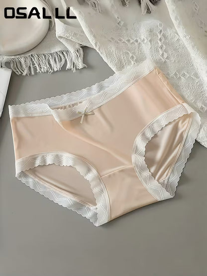 Women’s Lace Trim Mid-Waist Panties – Pack of 3 | Soft Stretch Briefs | Elegant Bow Detail Everyday Underwear