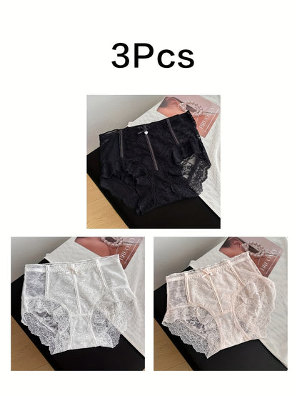 Elegant Sheer Lace Boyshort Panties – Premium Soft Stretch (Pack of 3)