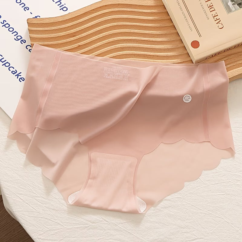 Women’s Seamless Ice Silk Panty | No Visible Panty Line Brief | Soft Stretchable Mid Waist Underwear | Breathable Comfortable Everyday Innerwear(PACK OF 4)