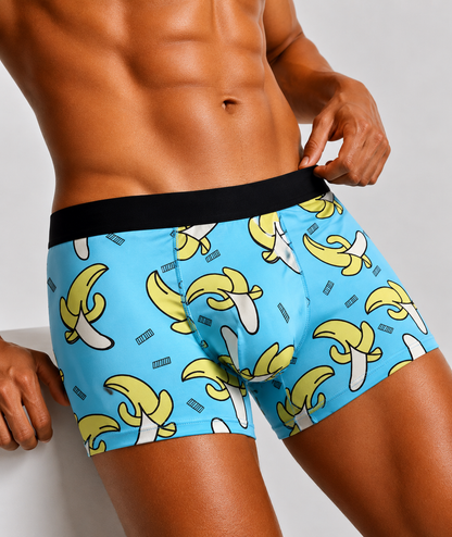 ZENVA Premium Men's Banana Print Boxer Briefs – Sky Blue | Ultra Soft, Breathable & 4-Way Stretch