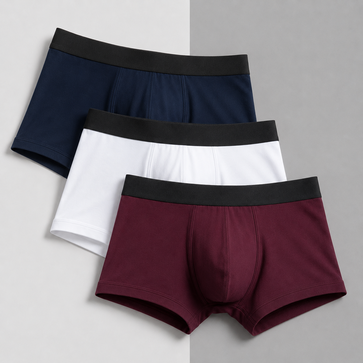 Premium Men's Solid Color Boxer Briefs – Pack of 3 | Ultra-Soft Stretch Trunks | Everyday Comfort Underwear for Men
