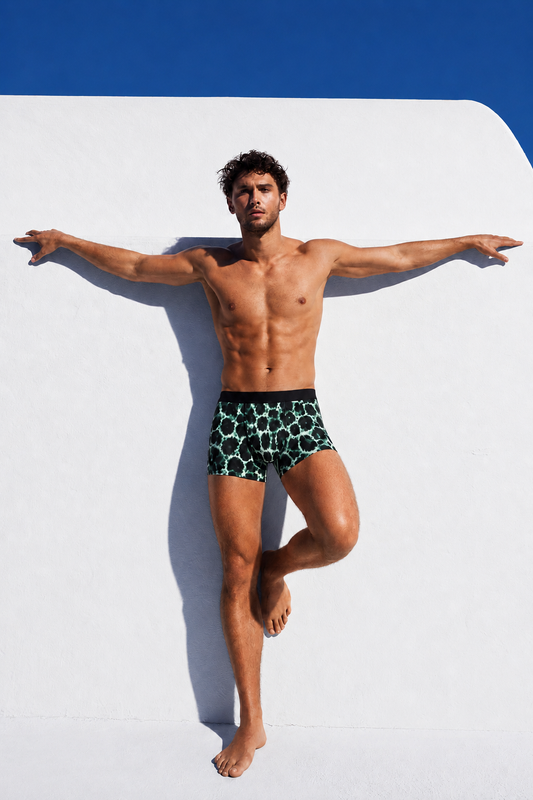 ZENVA Premium Men's Ocean Marble Boxer Briefs – Black & Aqua | Ultra Soft, Breathable & 4-Way Stretch (PACK OF 3)