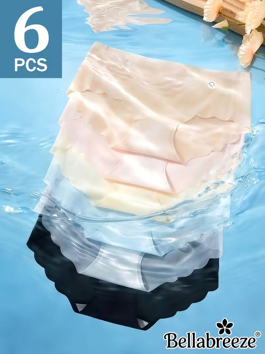 Women’s Ultra-Thin Seamless Panties – Pack of 6 | Sheer Lightweight Scallop Edge Briefs | Summer Comfort Underwear