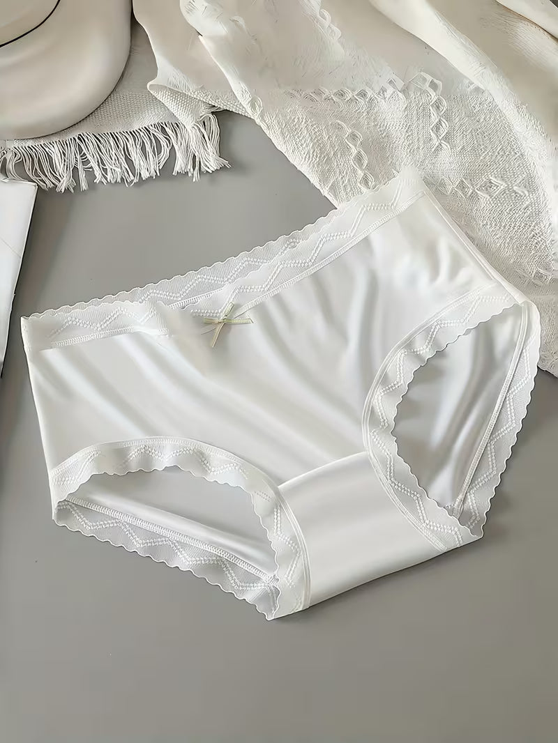 Women’s Lace Trim Mid-Waist Panties – Pack of 3 | Soft Stretch Briefs | Elegant Bow Detail Everyday Underwear