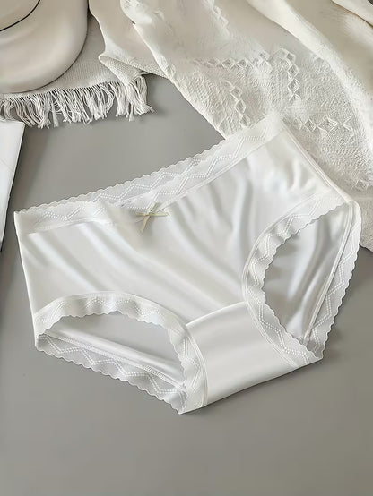 Women’s Lace Trim Mid-Waist Panties – Pack of 3 | Soft Stretch Briefs | Elegant Bow Detail Everyday Underwear