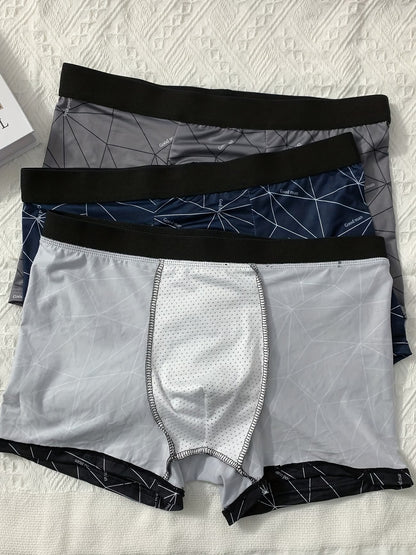 Zenva Geometric Print Boxer Briefs – Breathable Stretch Comfort (PACK OF 3)