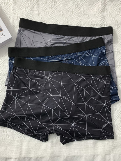 Zenva Geometric Print Boxer Briefs – Breathable Stretch Comfort (PACK OF 3)