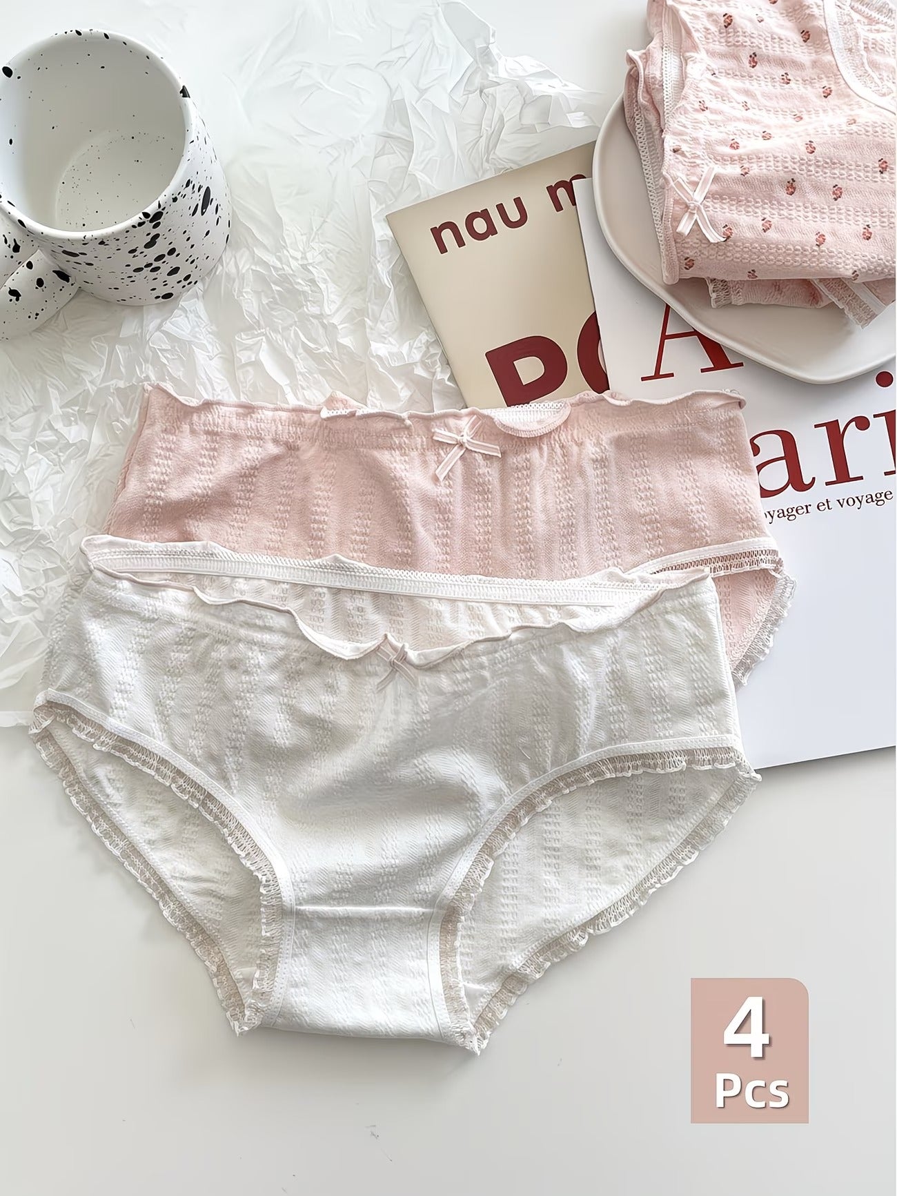Soft Cotton Textured Panties (4 PCS Set) – Skin-Friendly, Stretch Comfort, Cute Everyday Essentials