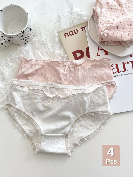 Soft Cotton Textured Panties (4 PCS Set) – Skin-Friendly, Stretch Comfort, Cute Everyday Essentials