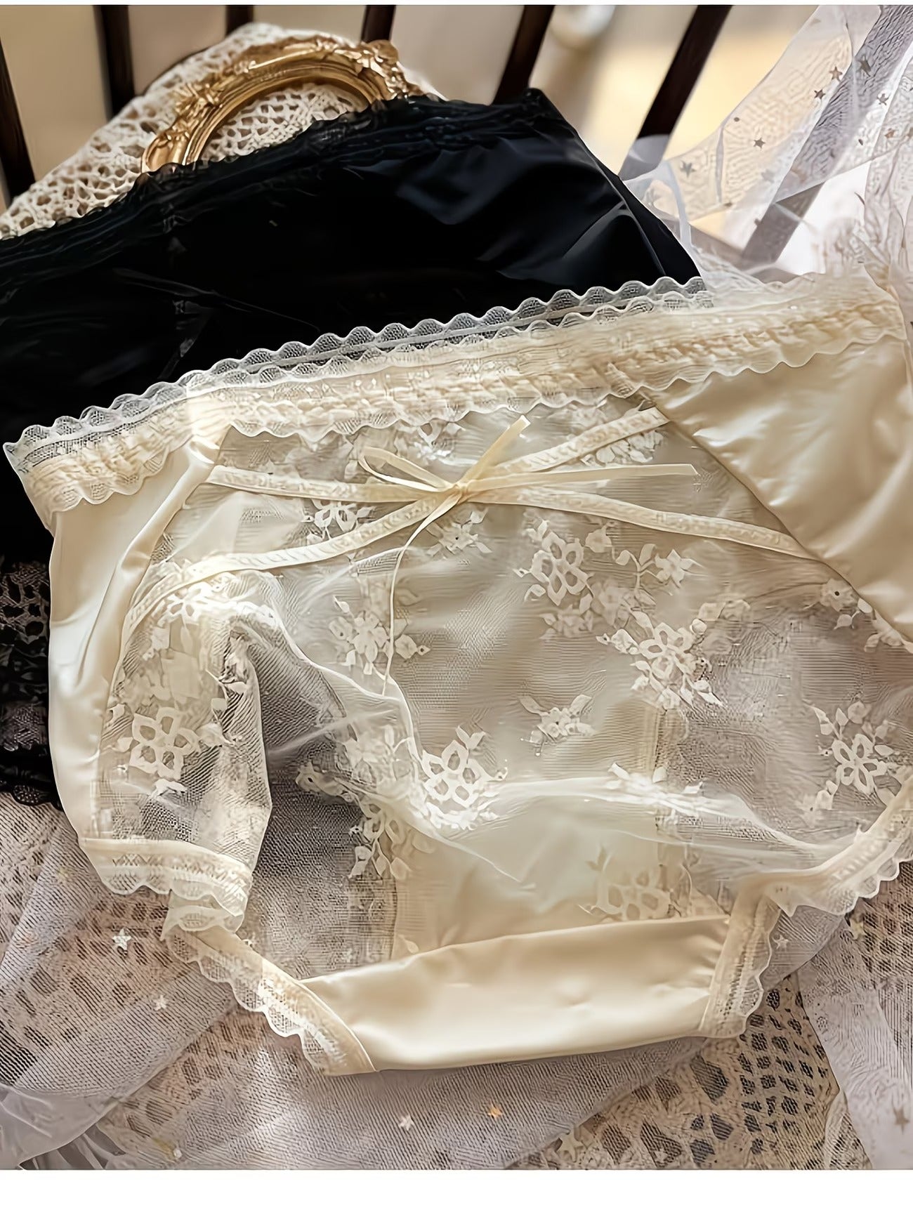 Floral Lace Sheer Panties – Soft Satin | Elegant Bow | Premium Comfort (PACK OF 5)