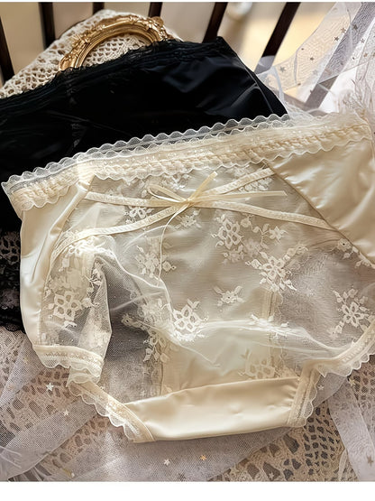 Floral Lace Sheer Panties – Soft Satin | Elegant Bow | Premium Comfort (PACK OF 5)