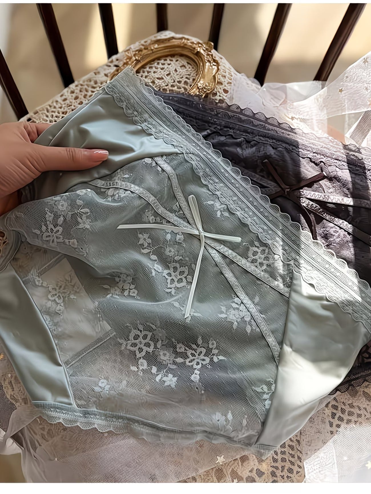 Floral Lace Sheer Panties – Soft Satin | Elegant Bow | Premium Comfort (PACK OF 5)