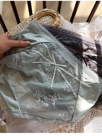 Floral Lace Sheer Panties – Soft Satin | Elegant Bow | Premium Comfort (PACK OF 5)
