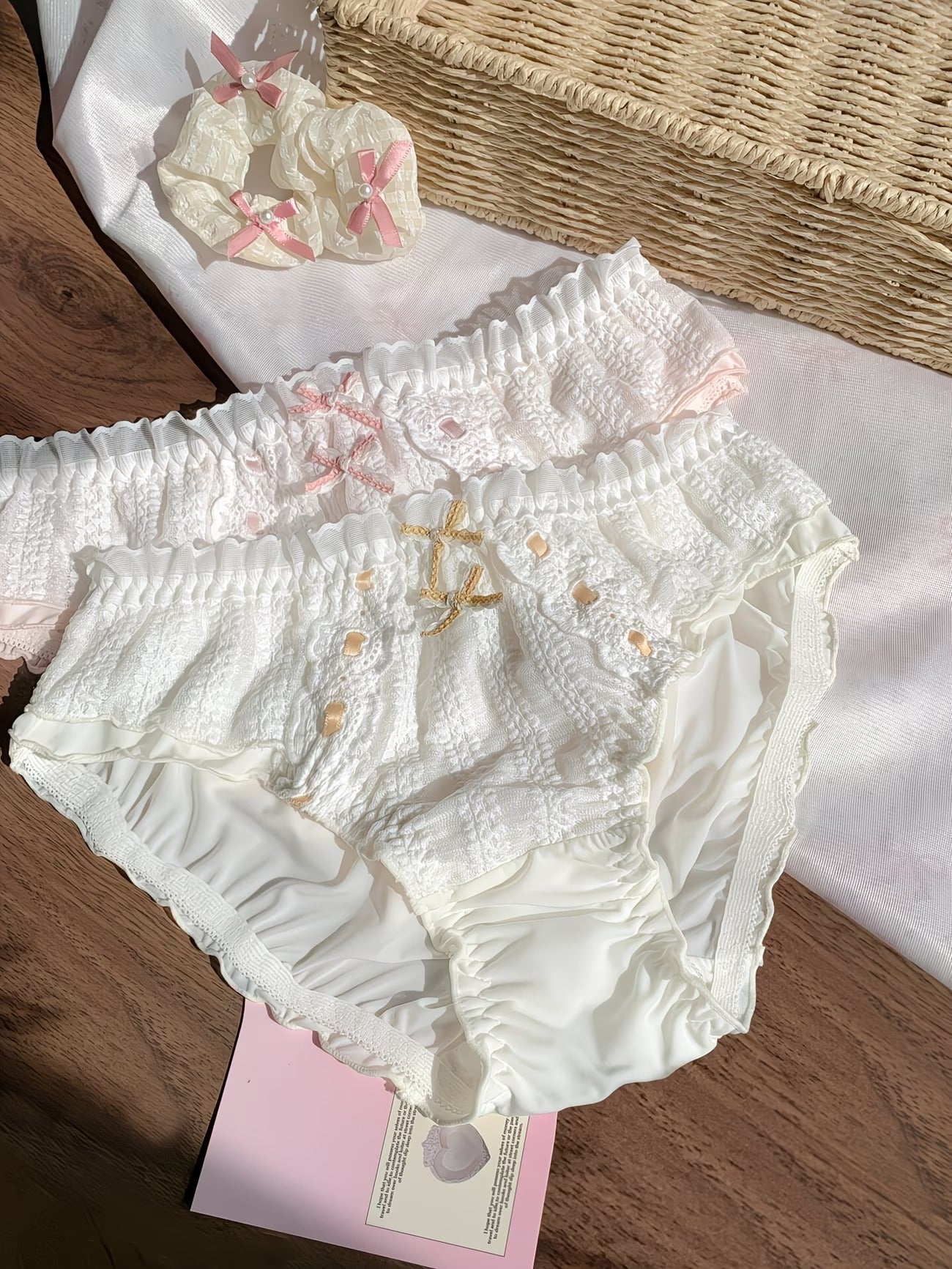 Princess Frill Lace Panties – Soft Cotton | Cute Ribbon Detail | Luxe Comfort (PACK OF 3)