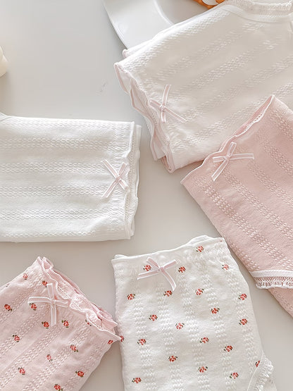 Soft Cotton Textured Panties (4 PCS Set) – Skin-Friendly, Stretch Comfort, Cute Everyday Essentials