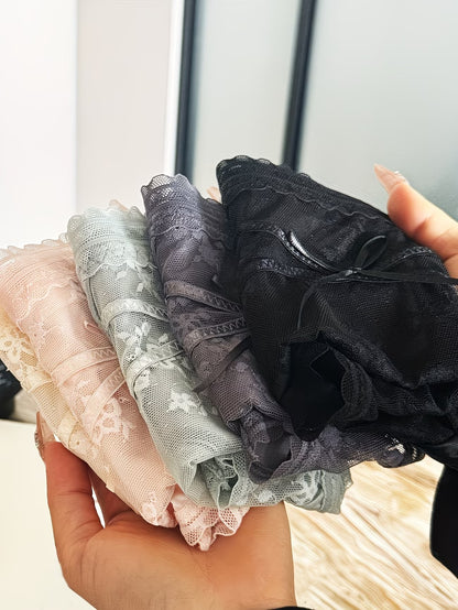 Floral Lace Sheer Panties – Soft Satin | Elegant Bow | Premium Comfort (PACK OF 5)