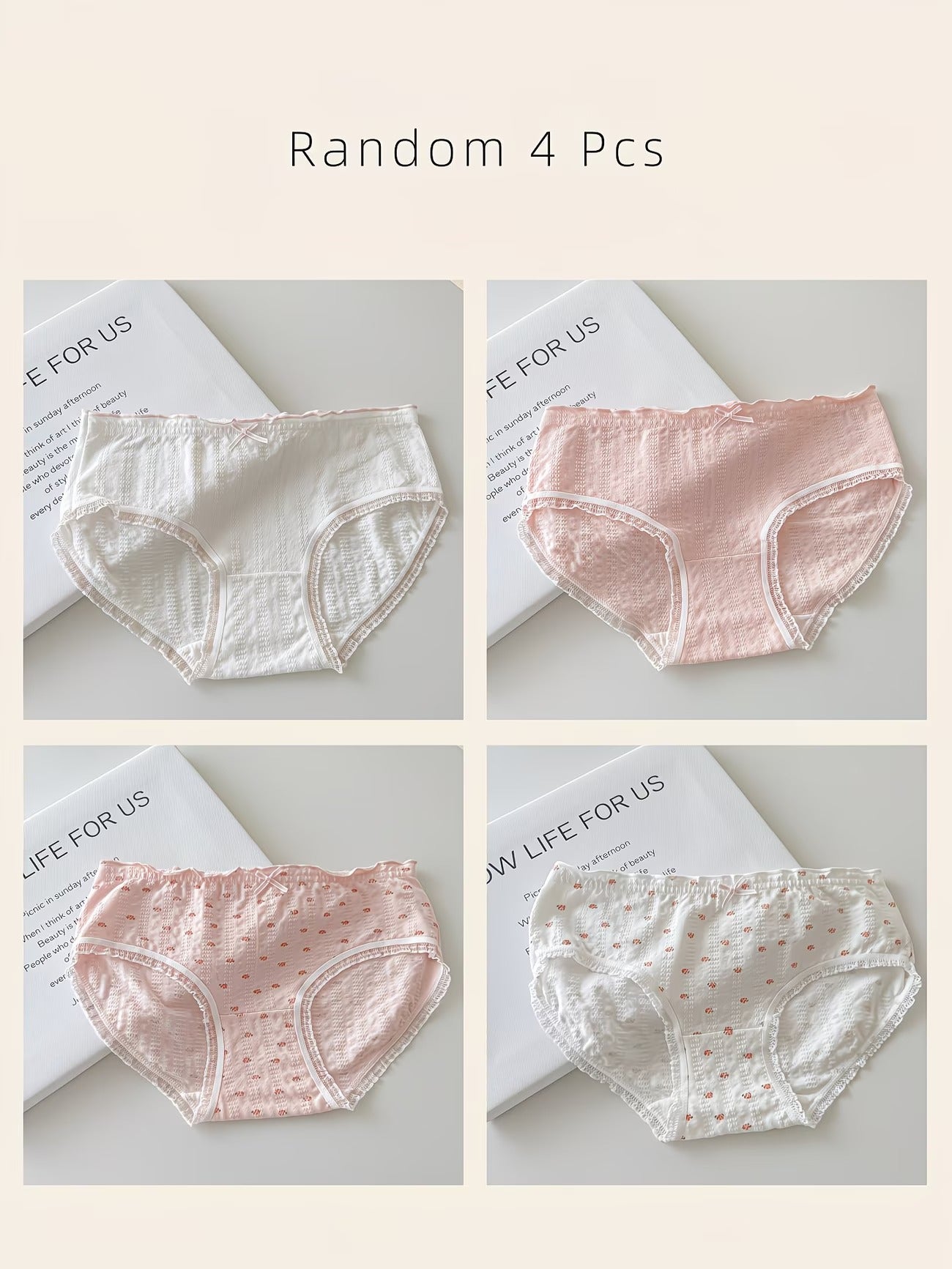 Soft Cotton Textured Panties (4 PCS Set) – Skin-Friendly, Stretch Comfort, Cute Everyday Essentials