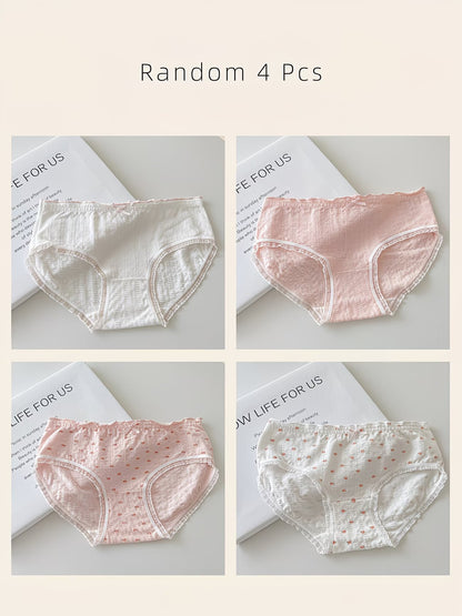 Soft Cotton Textured Panties (4 PCS Set) – Skin-Friendly, Stretch Comfort, Cute Everyday Essentials