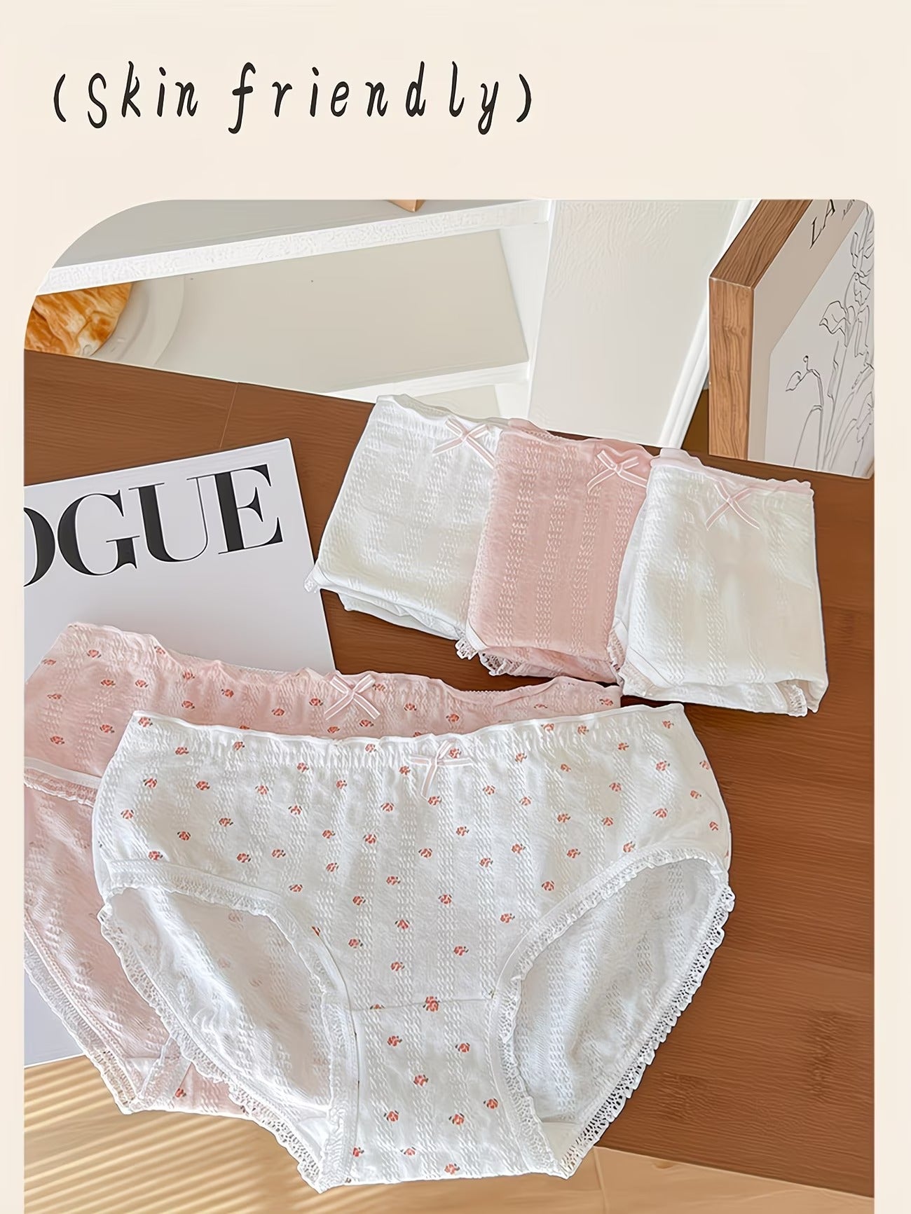 Soft Cotton Textured Panties (4 PCS Set) – Skin-Friendly, Stretch Comfort, Cute Everyday Essentials