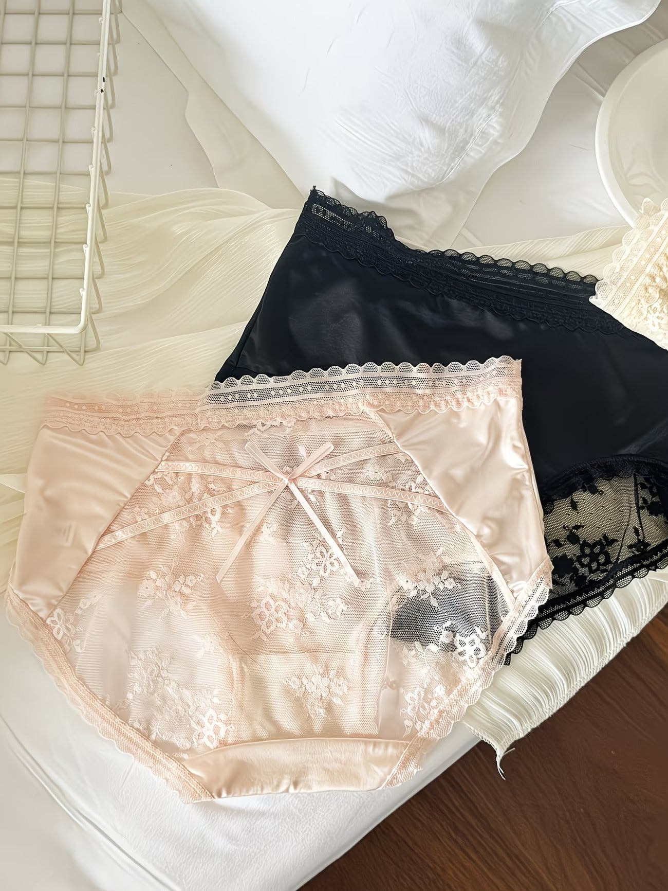Floral Lace Sheer Panties – Soft Satin | Elegant Bow | Premium Comfort (PACK OF 5)