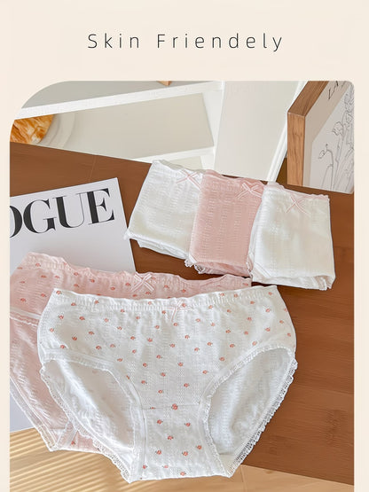 Soft Cotton Textured Panties (4 PCS Set) – Skin-Friendly, Stretch Comfort, Cute Everyday Essentials