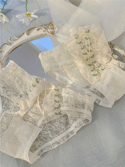 Daisy Embroidered Lace Panties – Soft Sheer Floral Luxury (Pack of 3)