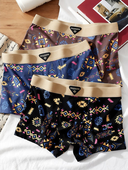 Premium Geometric Print Boxer Briefs – Breathable Stretch Comfort with Modern Style (Pack of 3)